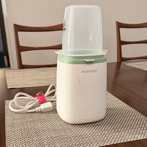 Momcozy White and Light Green Baby Bottle Warmer - Compact Electric Warmer